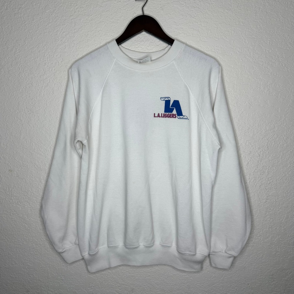 LA Leggers Vintage Sweatshirt White Raglan Crewneck LA Running Club Graphic L